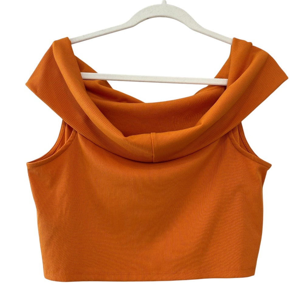 H&M Orange Ribbed Fold Over Off-The-Shoulder Cropped Top Size XL - Picture 4 of 8